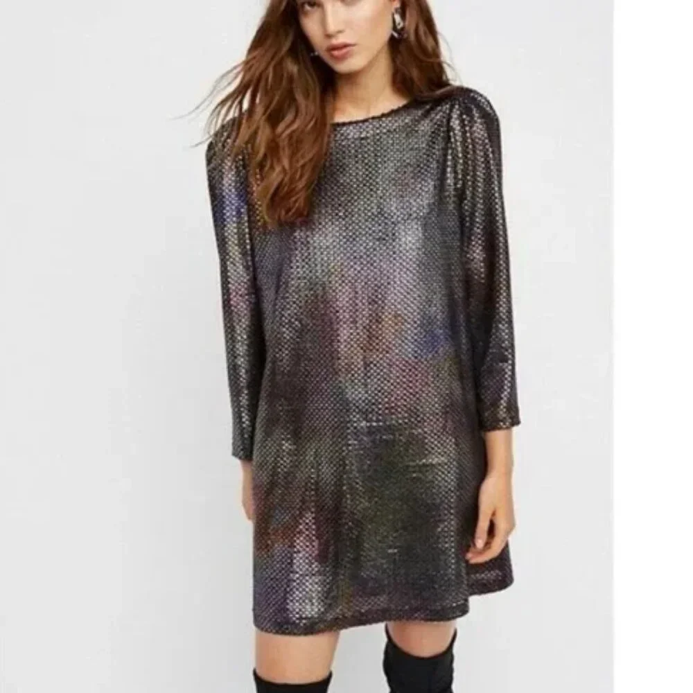 Free People Diamonds Are Forever Metallic Mini Dress - Picture 1 of 8